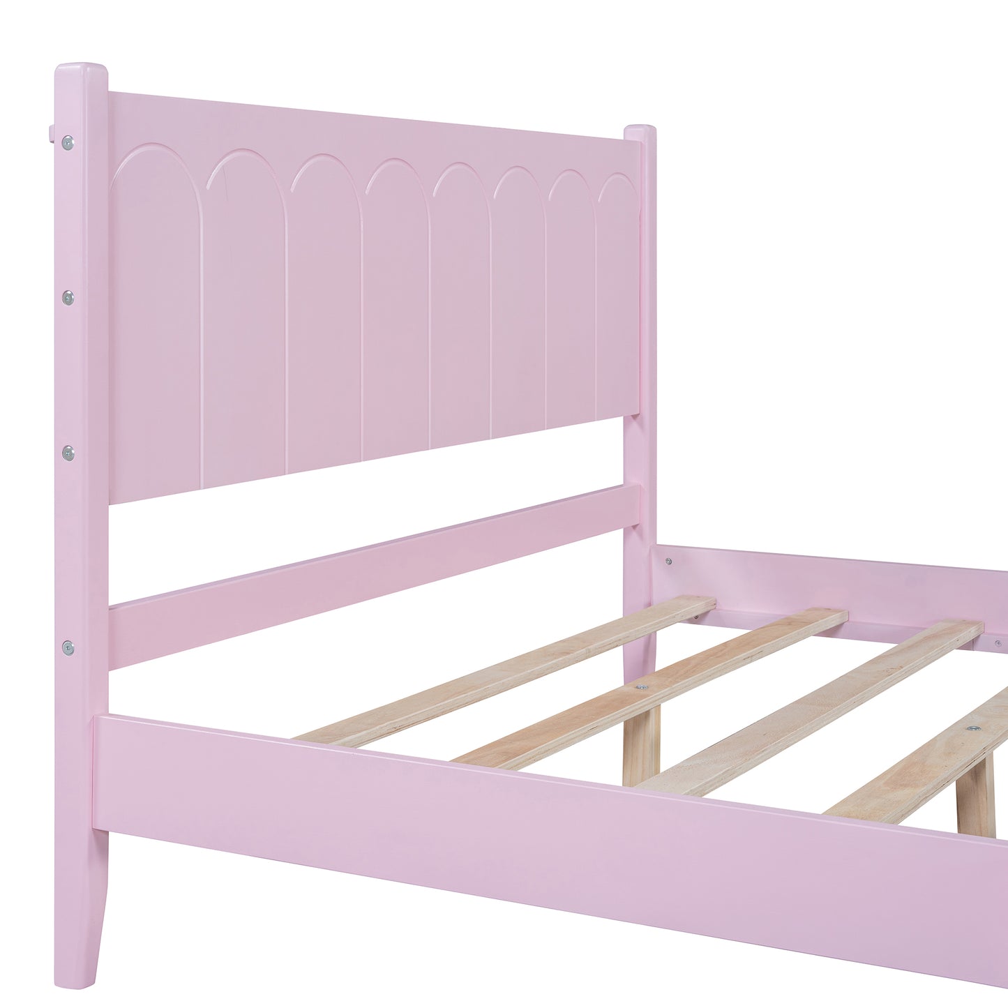 Melysen Full Size Wood Platform Bed Frame, Retro Style  Bed with Rectangular Headboard,No Need Box Spring