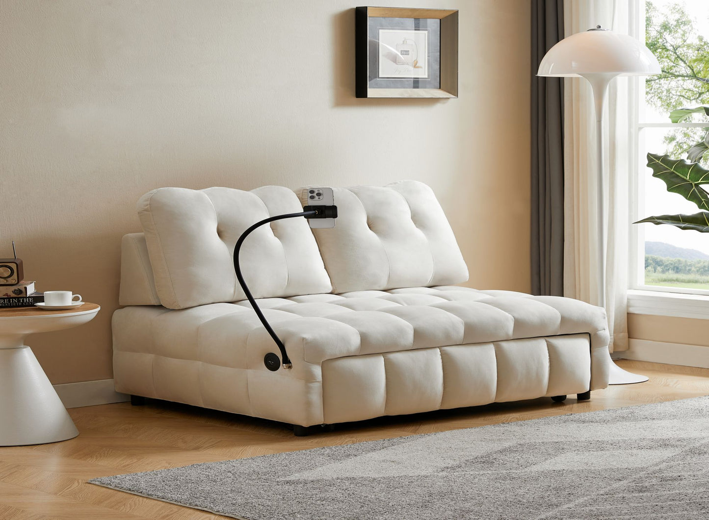 Melysen Modern sofa velvet pull-out bed,Independently removable backrest£¬have USB port and swivel phone stand