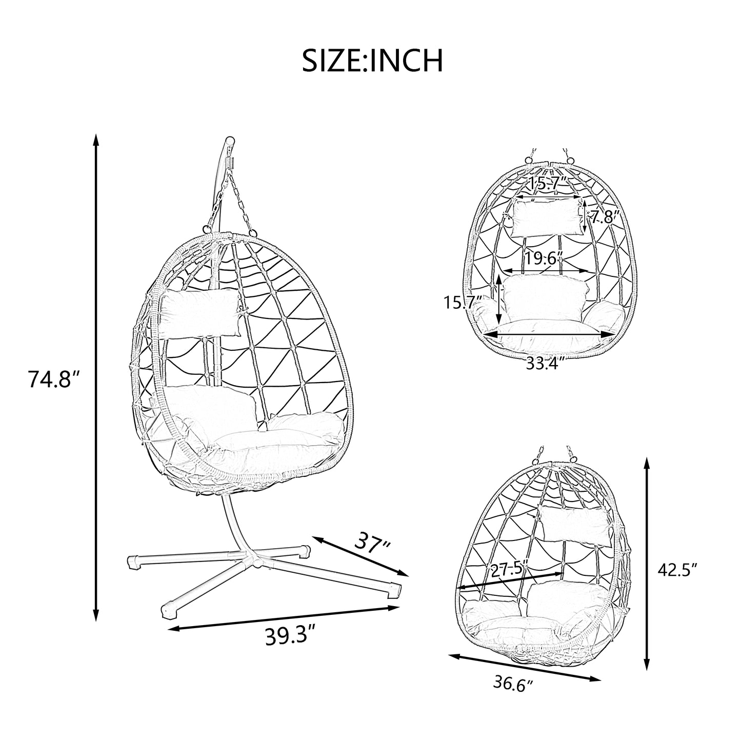 Melysen Egg Chair with Stand Indoor Outdoor Swing Chair Patio Wicker Hanging Egg Chair Hanging Basket Chair with Stand for Bedroom Living Room Balcony,Gray