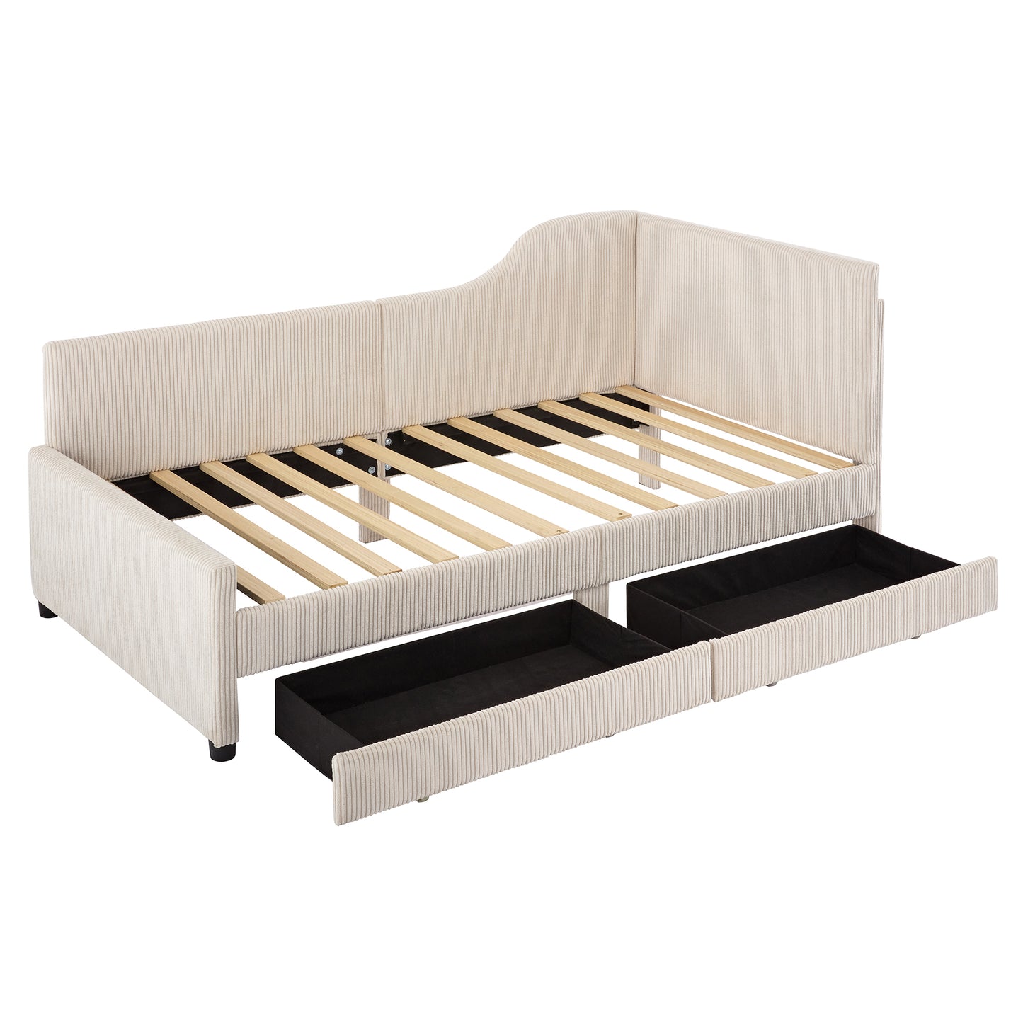 Melysen Twin Size L-Shaped Corduroy Daybed,Upholstered Bed Frame with  2 Storage Drawers