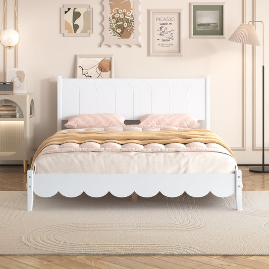 Melysen Queen Size Wood Platform Bed Frame, Retro Style  Bed with Rectangular Headboard