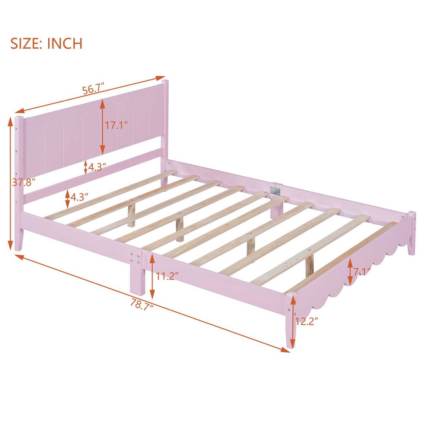 Melysen Full Size Wood Platform Bed Frame, Retro Style  Bed with Rectangular Headboard,No Need Box Spring