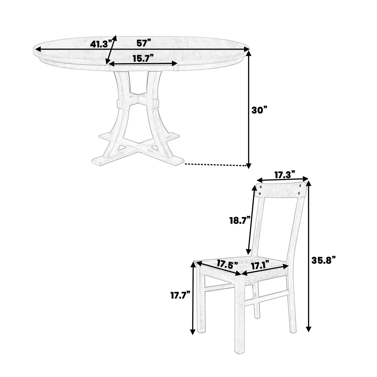 Melysen 5-Piece Rustic Round Pedestal Extendable Dining Table Set