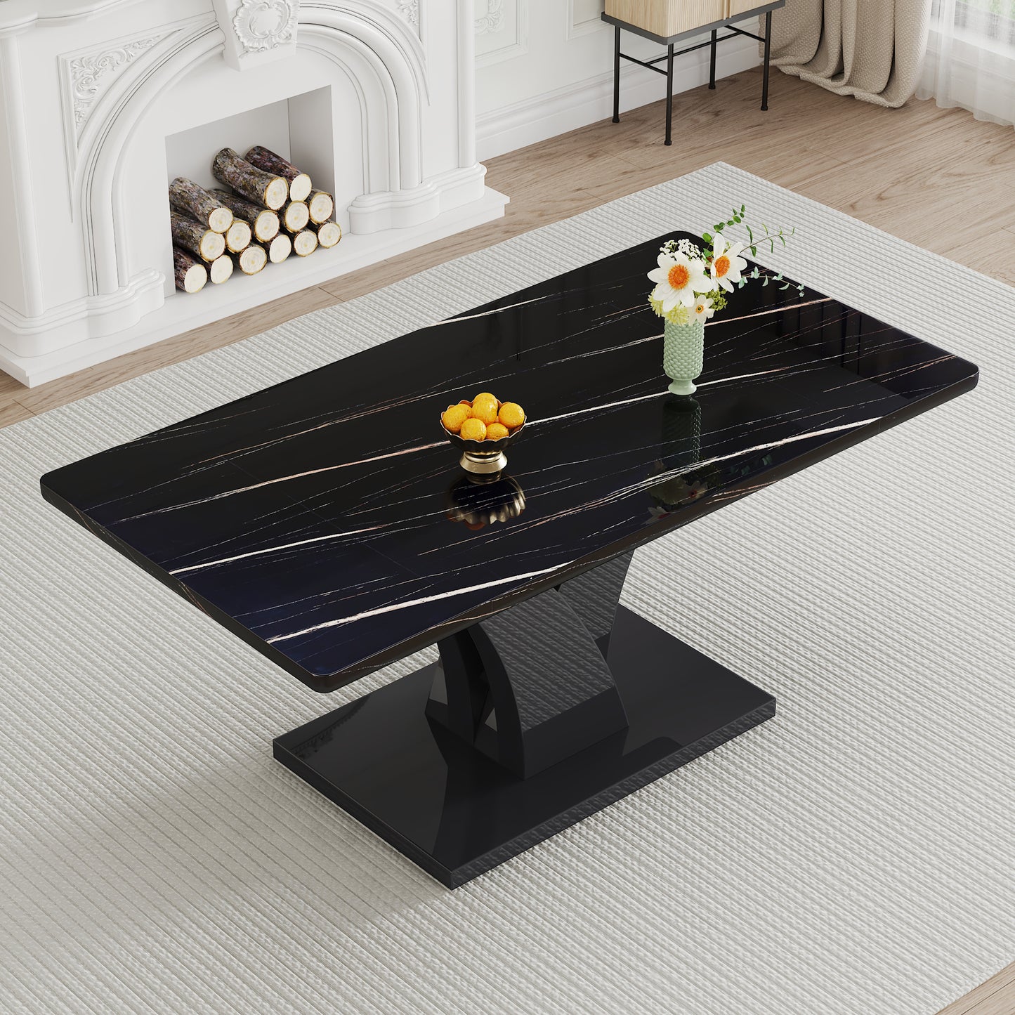 Melysen Modern Dining Table, Black Desktop and Black Mdf Leg Dining Table Are The Perfect Choice For Dinner, Conference, Home and office Decoration