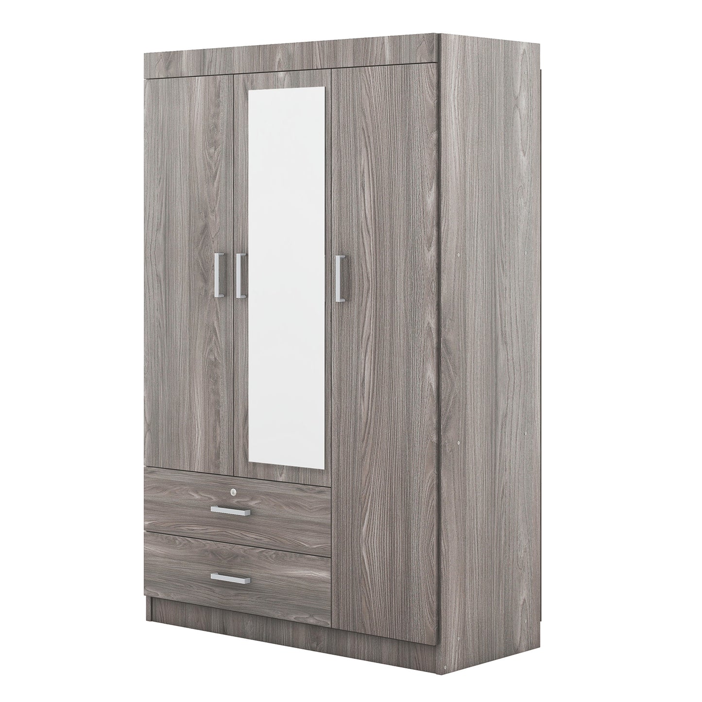 Melysen 3-Door Mirror Wardrobe with shelves, Gray