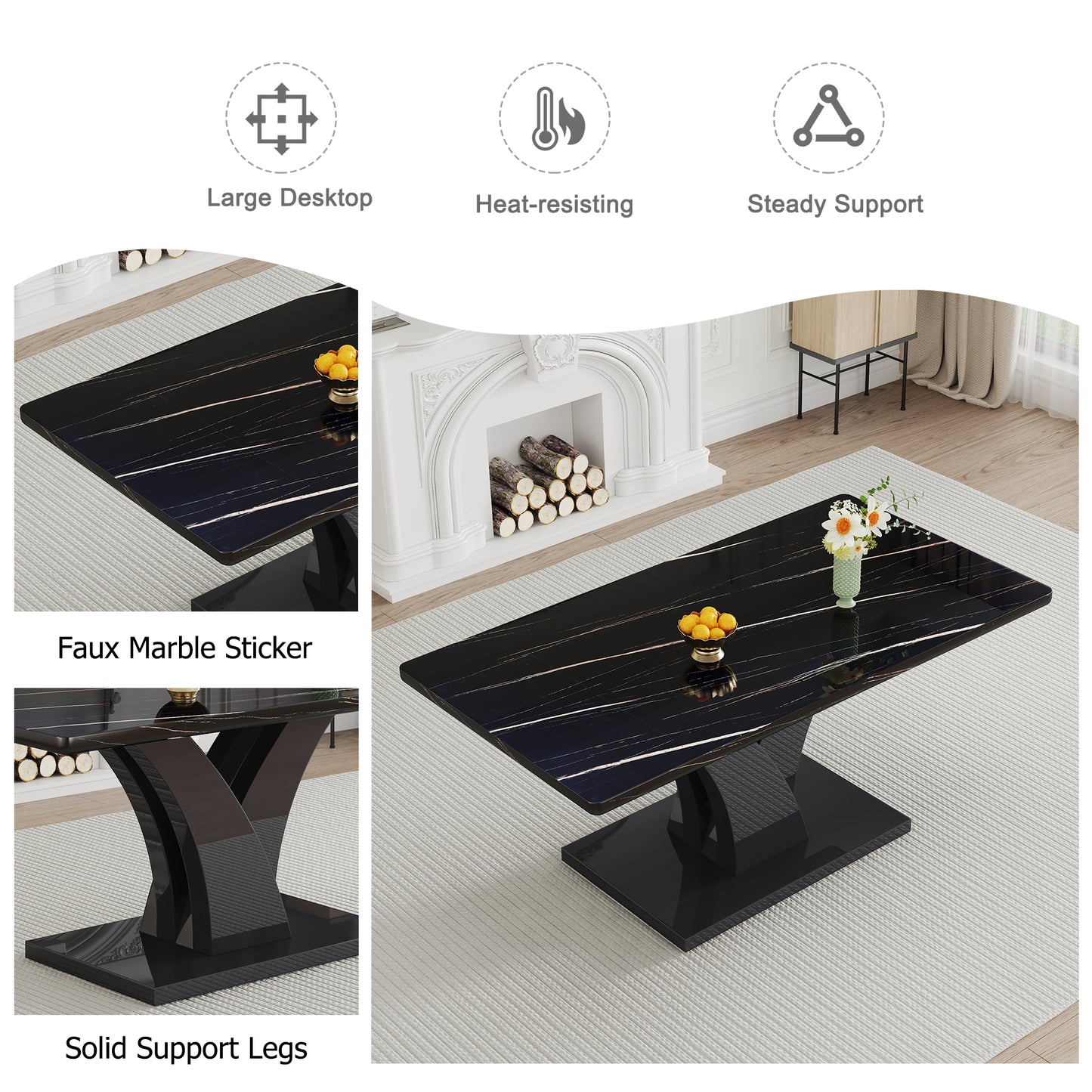 Melysen Modern Dining Table, Black Desktop and Black Mdf Leg Dining Table Are The Perfect Choice For Dinner, Conference, Home and office Decoration