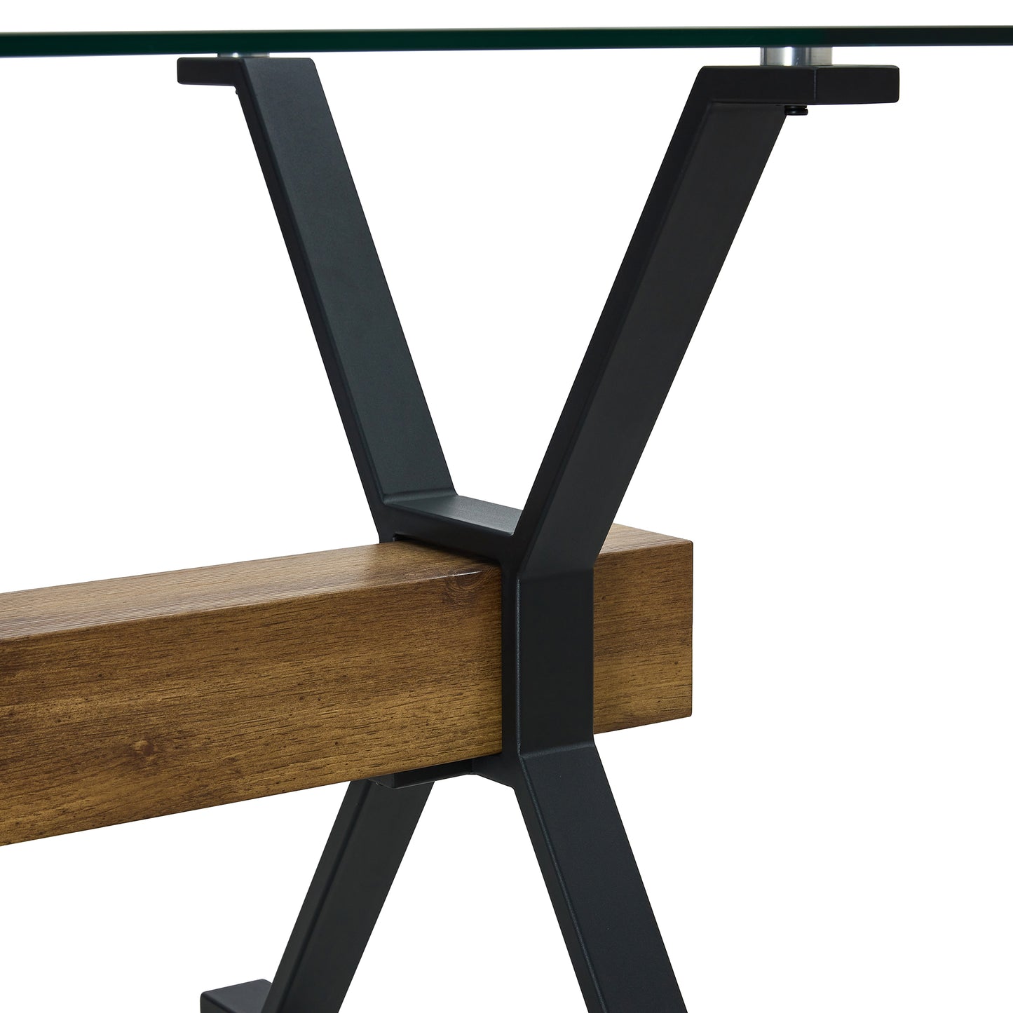 Melysen Dining Table. Modern Tempered Glass Dining Table. Large Modern office Desk with Black Metal Legs and Mdf Crossbars, Suitable For Home and office Use. 6 High-End Cushioned Seats