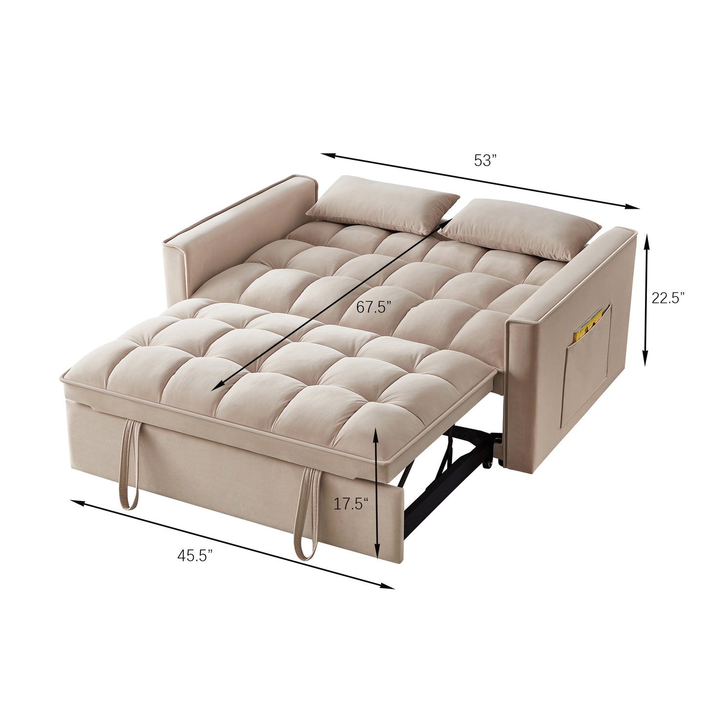 Melysen 4 in1 Loveseat Sofa Bed with Armrests & Storage Pockets, Multi-Function Tufted Pull-out Sofa Bed with Adjustable Backrest and Pillows, Convertible Loveseat Sofa Couchin