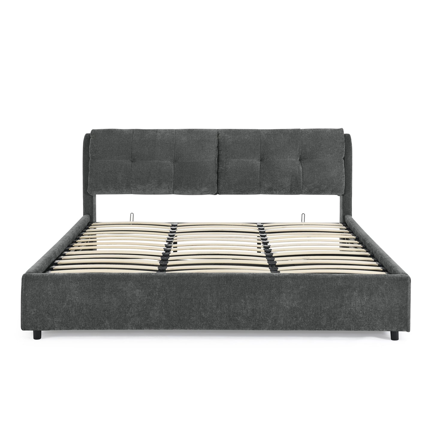 Melysen King Size Storage Upholstered Hydraulic Platform Bed with Integrated Headboard, Chenille Fabric