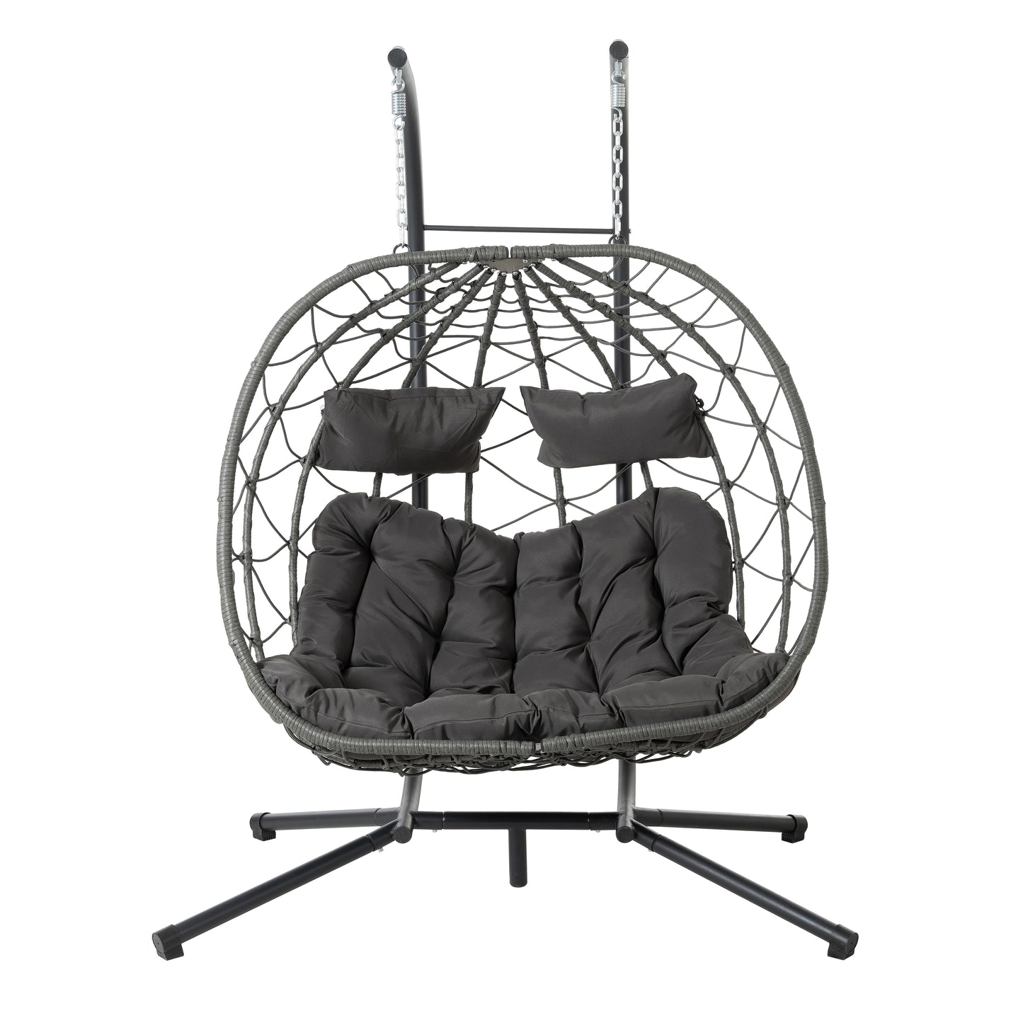 Melysen 2 Persons Egg Chair with Stand Indoor Outdoor Swing Chair Patio Wicker Hanging Egg Chair Hanging Basket Chair with Stand for Bedroom Living Room Balcony,Dark Gray