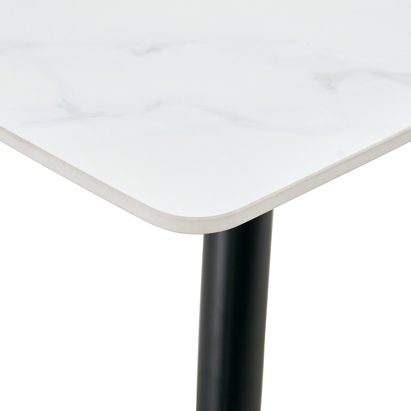 Melysen Modern Minimalist Dining Table. White Imitation Marble Pattern Sintered Stone Desktop with Black Metal Legs.Modern Dining Chair with Pu Artificial Leather Backrest Cushion and Black Metal Legs.005