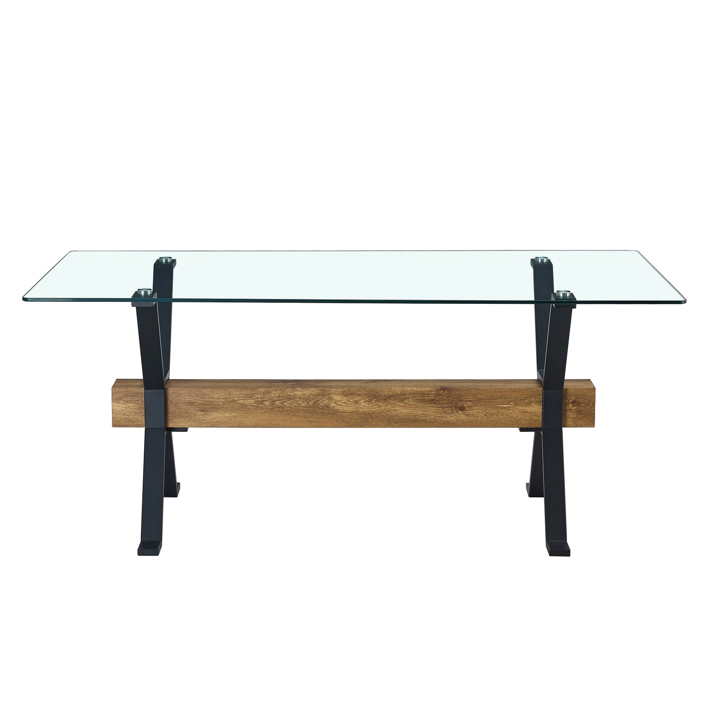 Melysen Dining Table. Modern Tempered Glass Dining Table. Large Modern office Desk with Black Metal Legs and Mdf Crossbars, Suitable For Home and office Use. 6 High-End Cushioned Seats