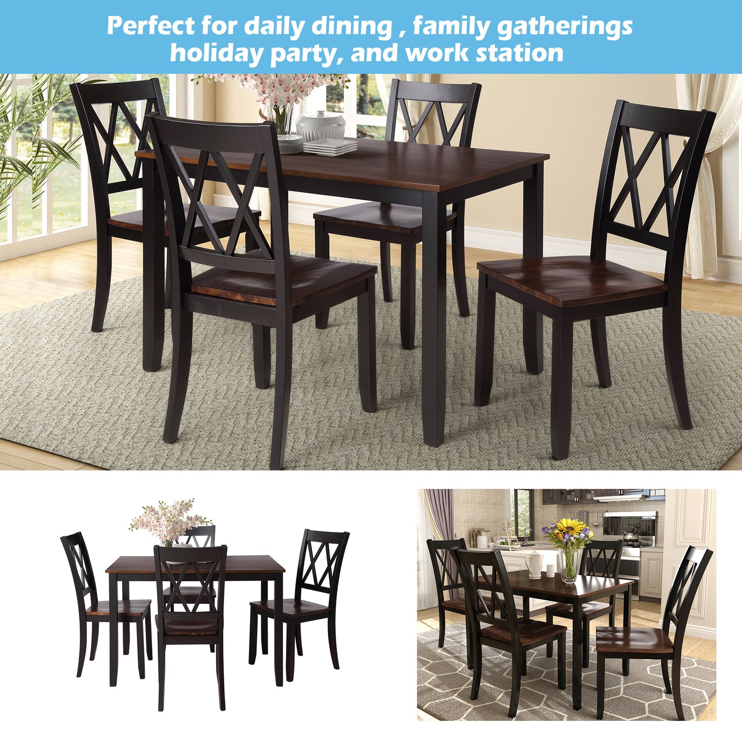 Melysen 5-Piece Dining Table Set Home Kitchen Table and Chairs Wood Dining Set