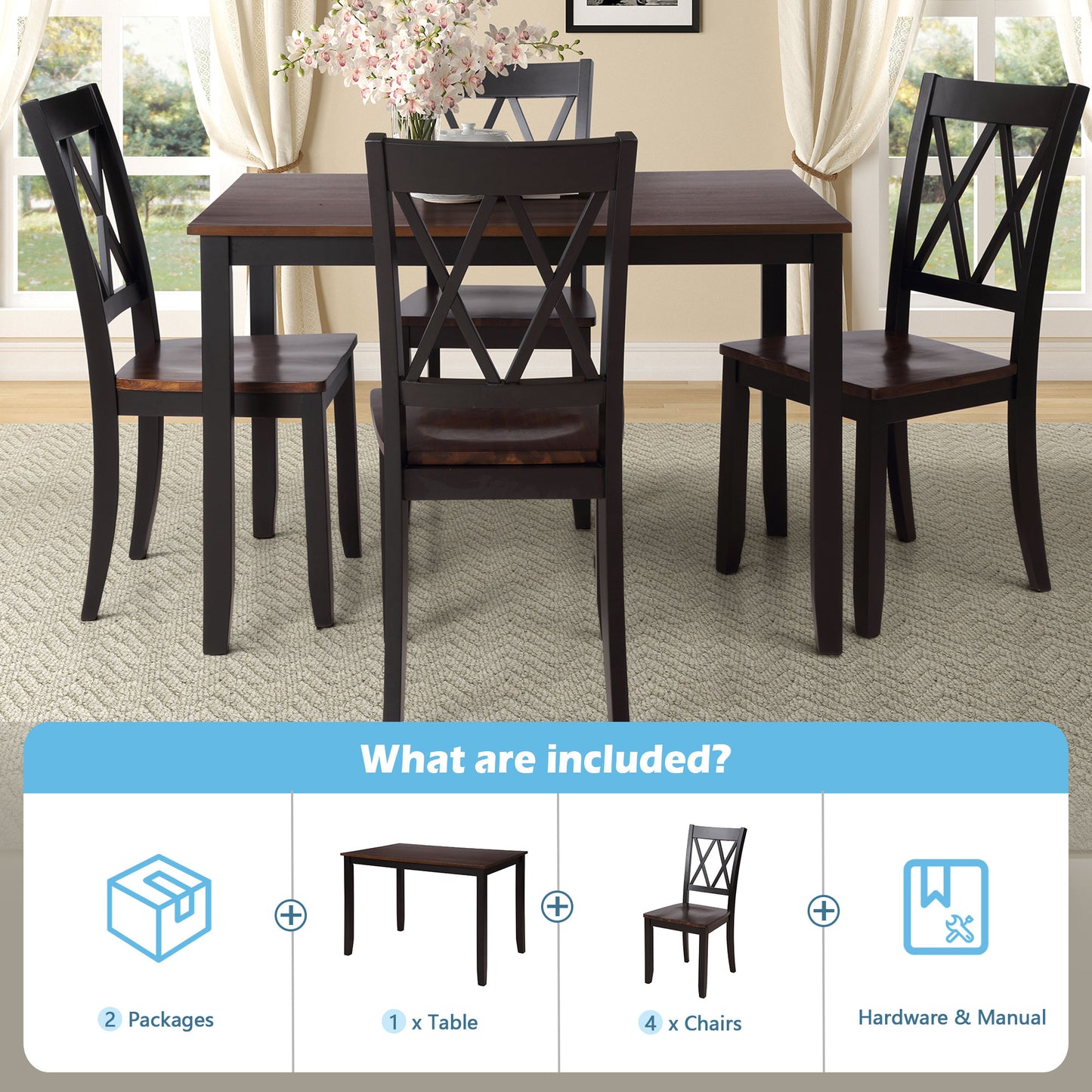 Melysen 5-Piece Dining Table Set Home Kitchen Table and Chairs Wood Dining Set