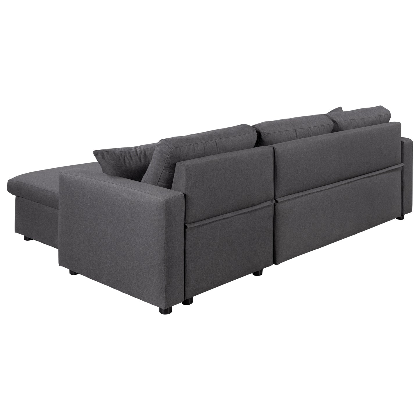 Melysen Upholstery  Sleeper Sectional Sofa Grey with Storage Space, 2 Tossing Cushions