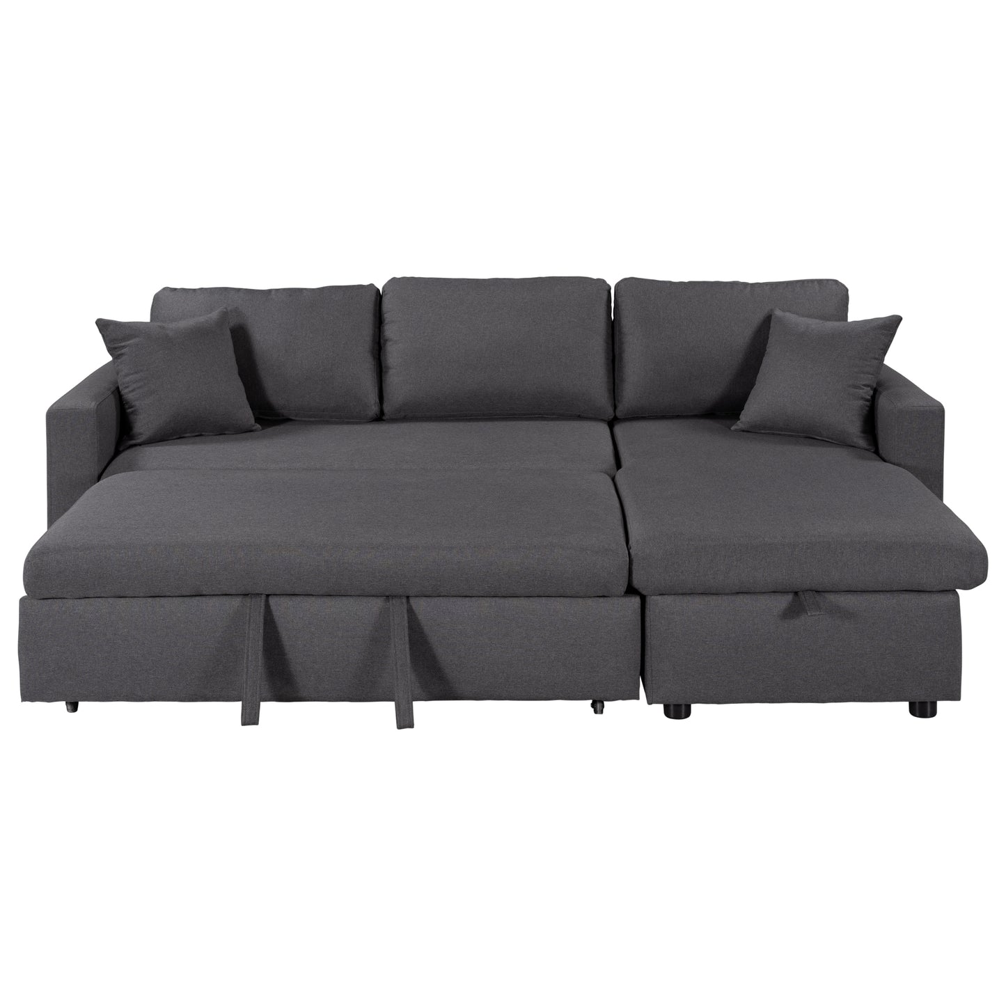 Melysen Upholstery  Sleeper Sectional Sofa Grey with Storage Space, 2 Tossing Cushions