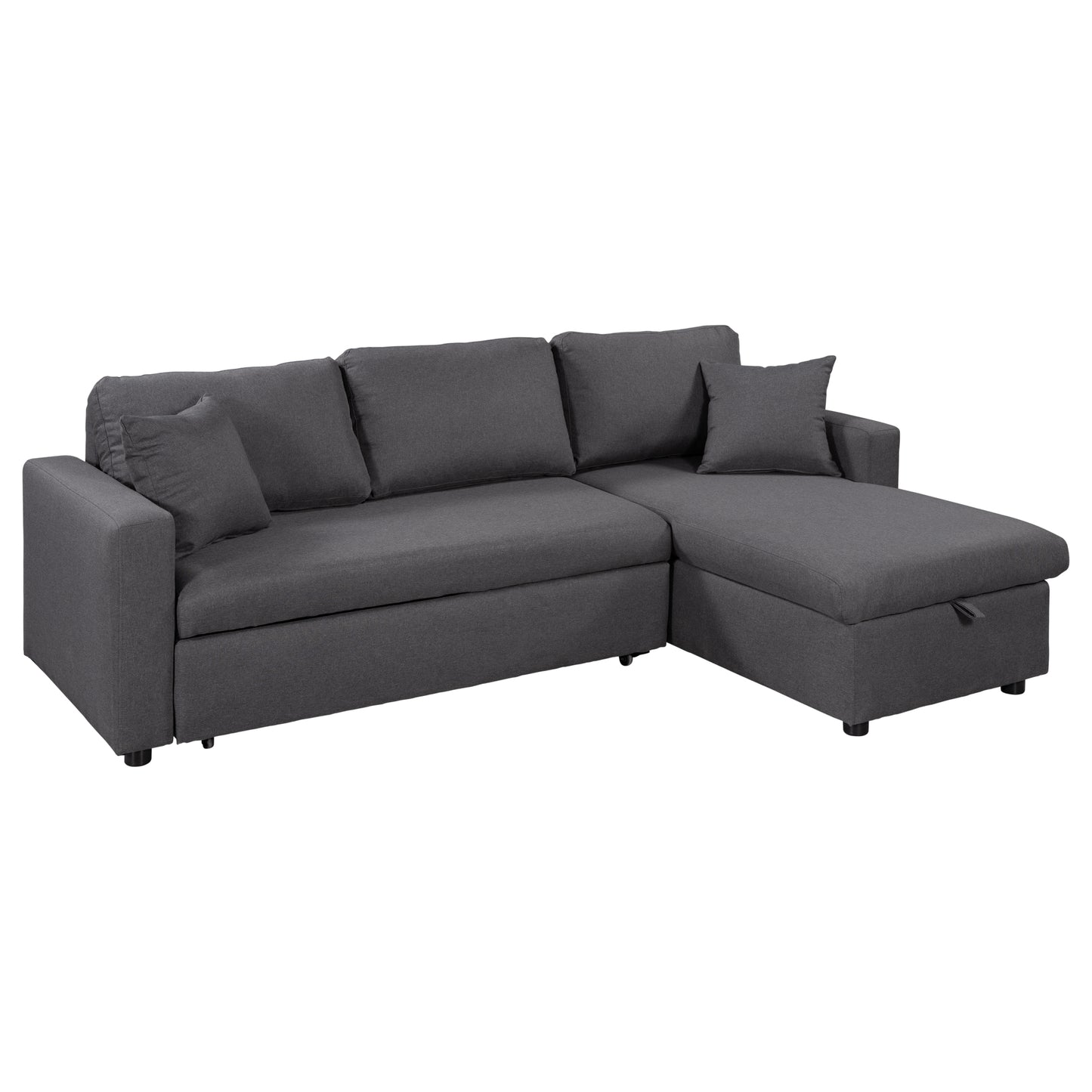 Melysen Upholstery  Sleeper Sectional Sofa Grey with Storage Space, 2 Tossing Cushions