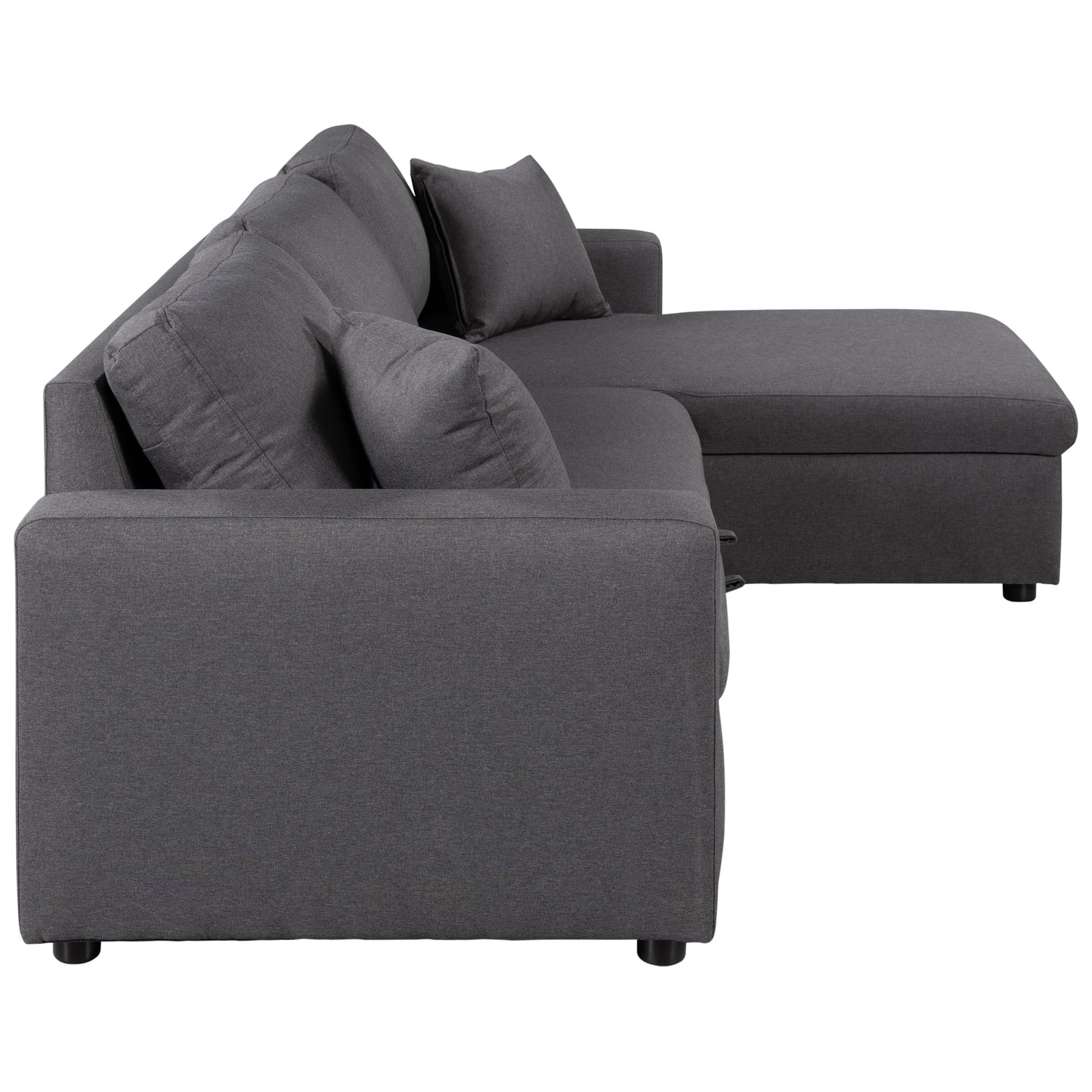 Melysen Upholstery  Sleeper Sectional Sofa Grey with Storage Space, 2 Tossing Cushions