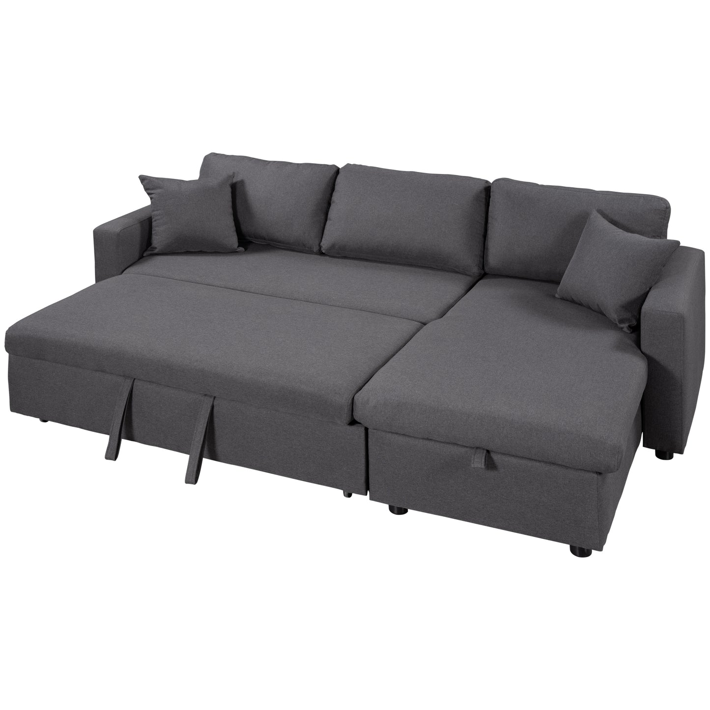 Melysen Upholstery  Sleeper Sectional Sofa Grey with Storage Space, 2 Tossing Cushions