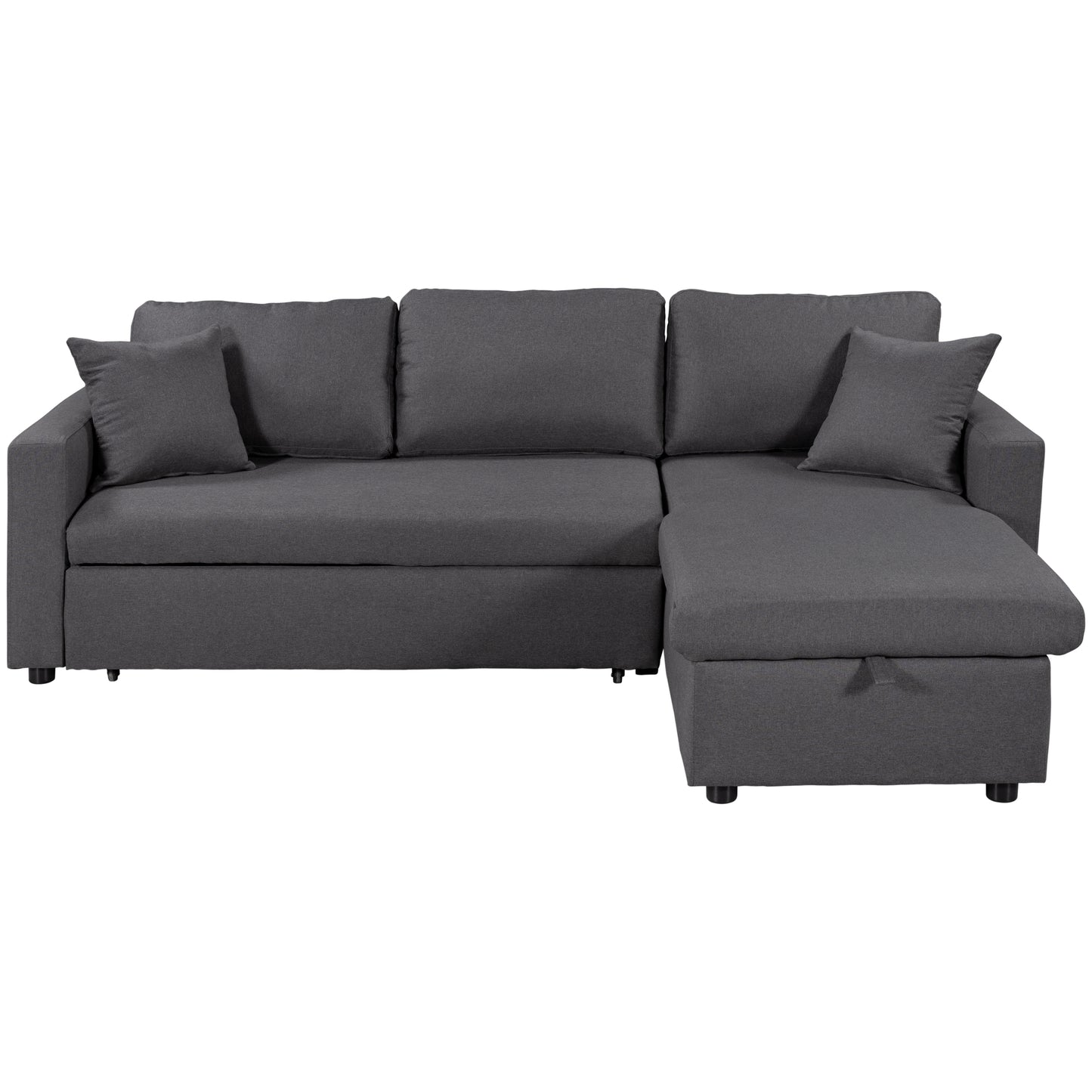 Melysen Upholstery  Sleeper Sectional Sofa Grey with Storage Space, 2 Tossing Cushions