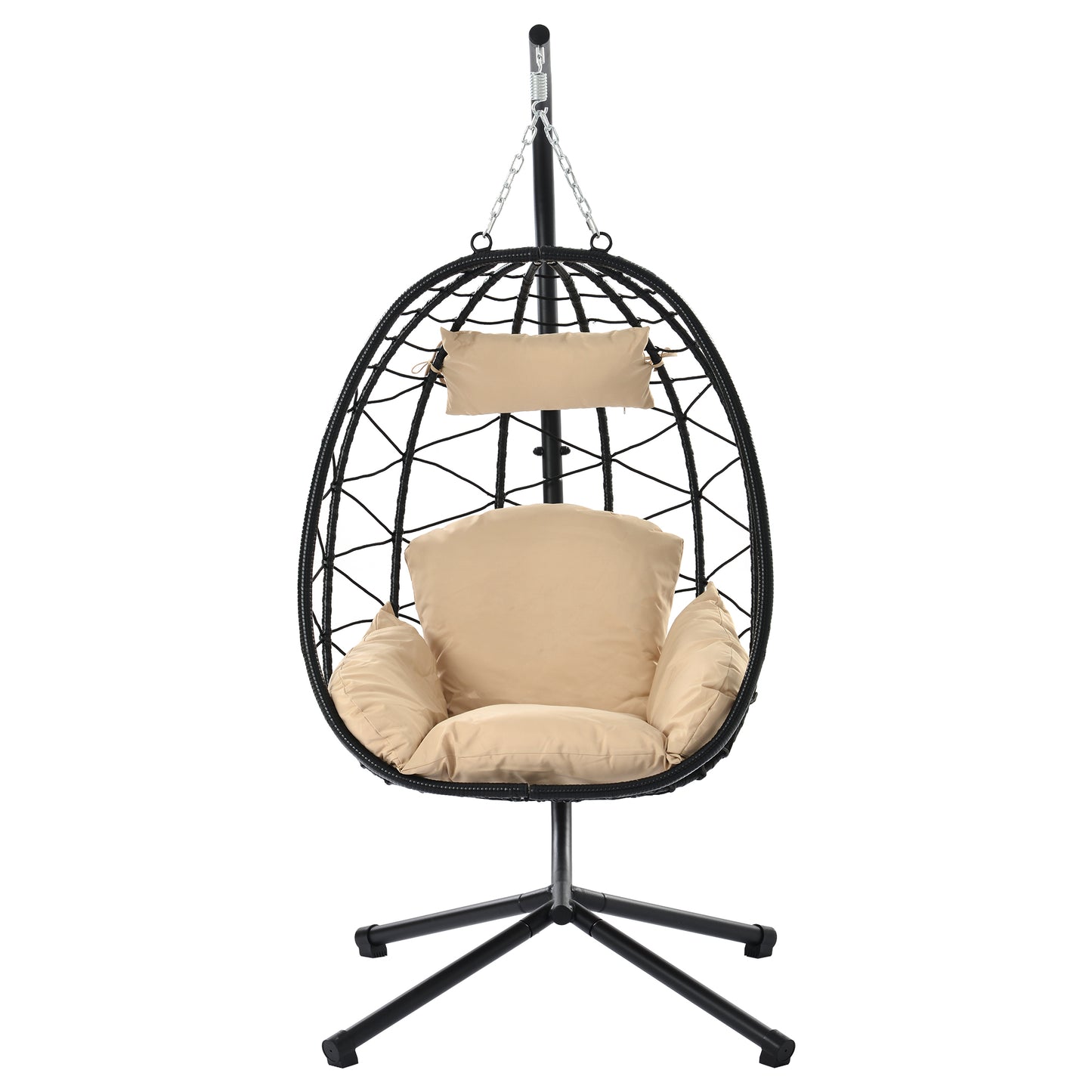 Melysen Egg Chair with Stand Indoor Outdoor Swing Chair Patio Wicker Hanging Egg Chair Hanging Basket Chair Hammock Chair with Stand for Bedroom Living Room Balcony,Beige