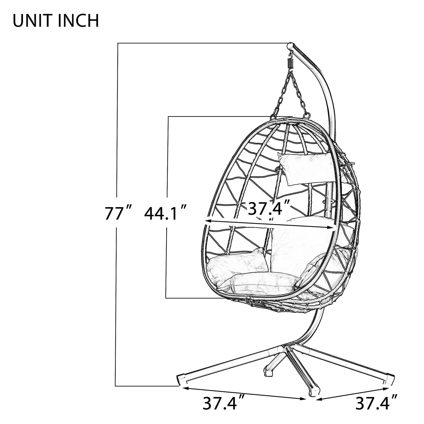 Melysen Egg Chair with Stand Indoor Outdoor Swing Chair Patio Wicker Hanging Egg Chair Hanging Basket Chair Hammock Chair with Stand for Bedroom Living Room Balcony,Beige