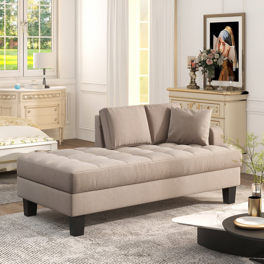 Melysen 64" Deep Tufted Upholstered Textured Fabric Chaise Lounge,Toss Pillow included,Living room Bedroom Use,Warm Grey