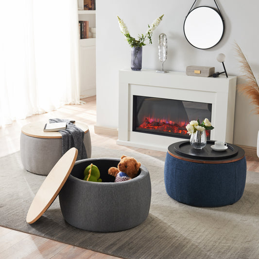 Melysen Round Storage Ottoman, 2 in 1 Function, Work as End table and Ottoman,(25.5"x25.5"x14.5")