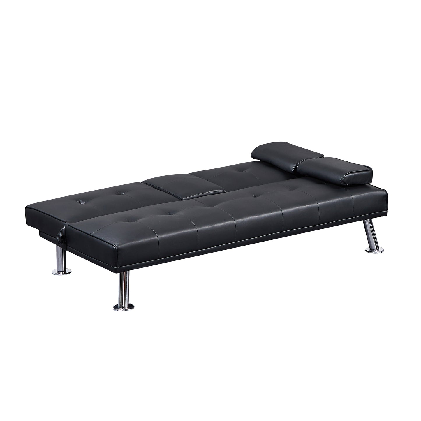 Melysen Black Faux Leather Loveseat Sofa Bed with Cup Holders,Convertible Folding Sleeper Couch Bed