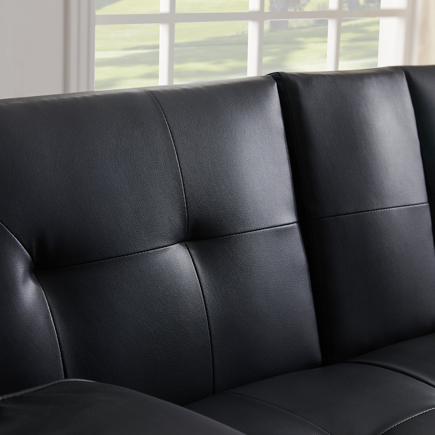 Melysen Black Faux Leather Loveseat Sofa Bed with Cup Holders,Convertible Folding Sleeper Couch Bed