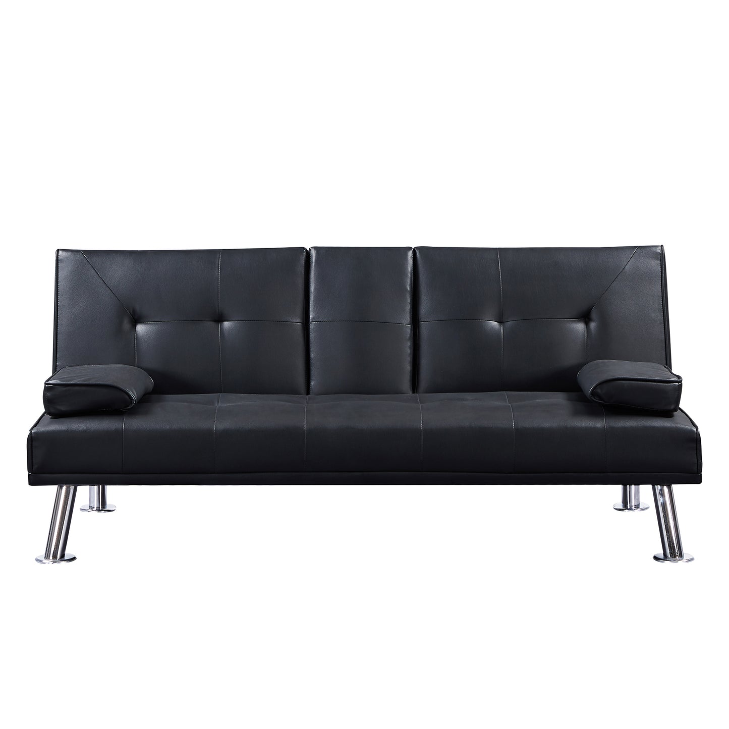 Melysen Black Faux Leather Loveseat Sofa Bed with Cup Holders,Convertible Folding Sleeper Couch Bed