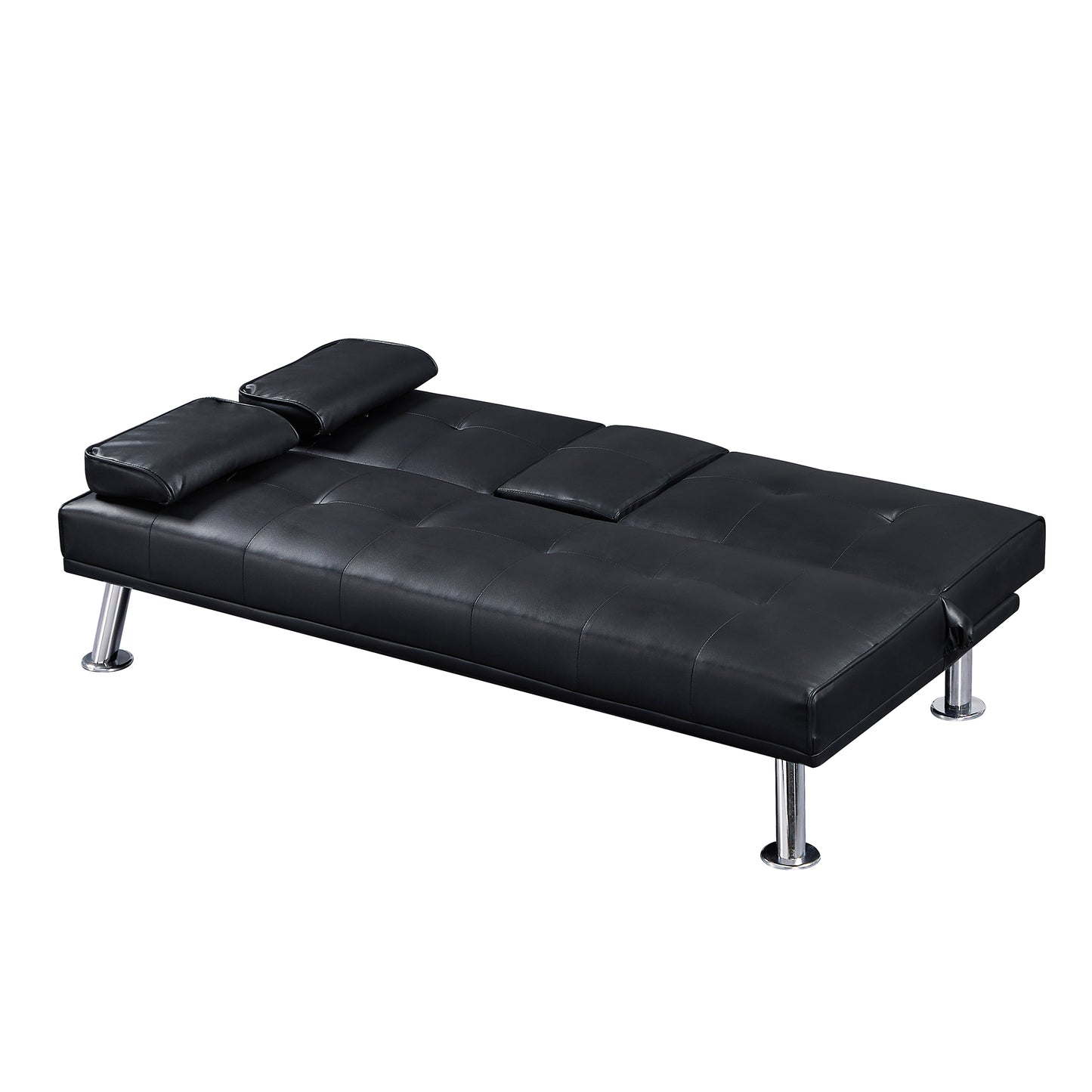 Melysen Black Faux Leather Loveseat Sofa Bed with Cup Holders,Convertible Folding Sleeper Couch Bed