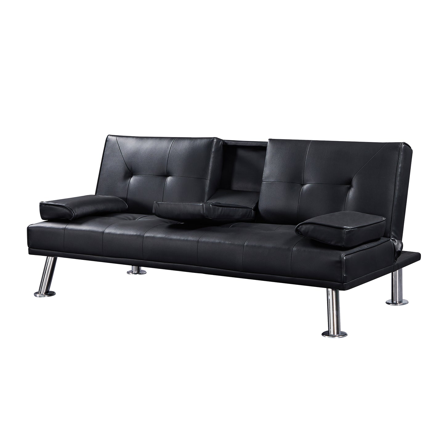 Melysen Black Faux Leather Loveseat Sofa Bed with Cup Holders,Convertible Folding Sleeper Couch Bed