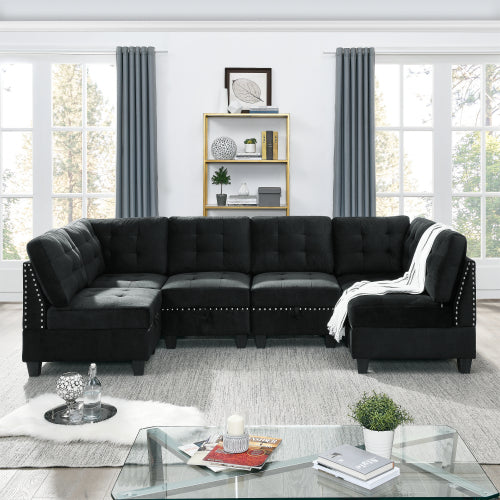 Melysen Modular Sectional Sofa,DIY Combination Sofa,Velvet,Black