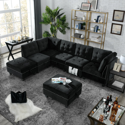 Melysen Modular Sectional Sofa,DIY Combination Sofa,Velvet,Black