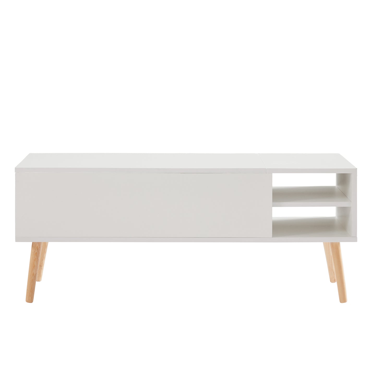 Melysen Modern Living Room Adjustable Coffee Table With Storage Space,Matte White