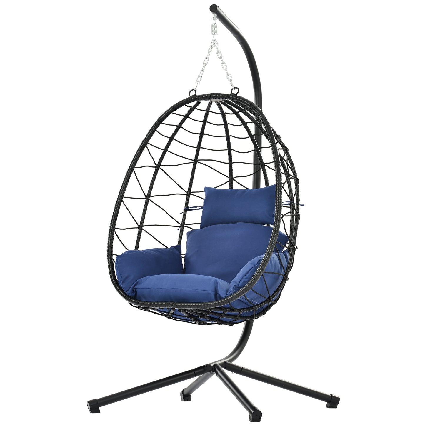 Melysen Egg Chair with Stand Indoor Outdoor Swing Chair Patio Wicker Hanging Egg Chair Hanging Basket Chair Hammock Chair with Stand for Bedroom Living Room Balcony,Navy Blue