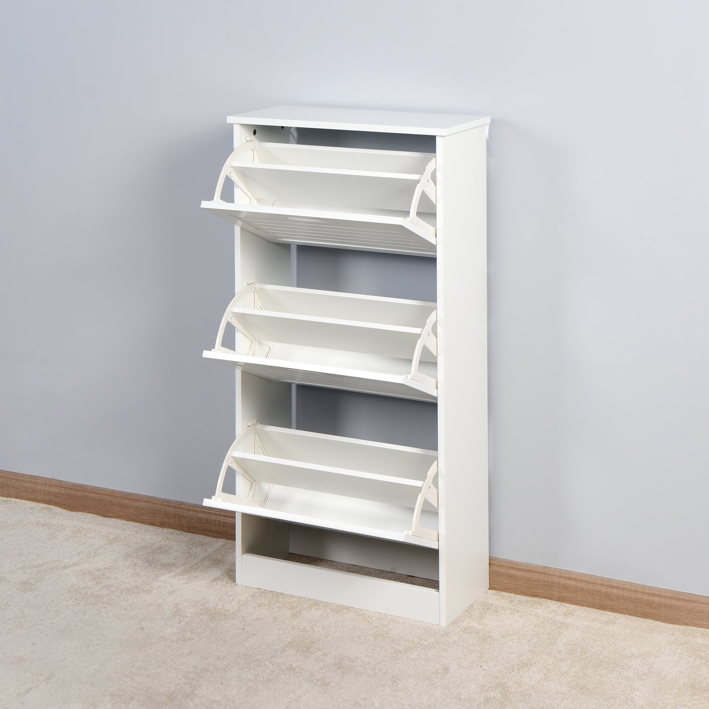 Melysen Wooden Shoe Cabinet for Entryway, White Shoe Storage Cabinet with 3 Flip Doors 20.94x9.45x43.11 inch