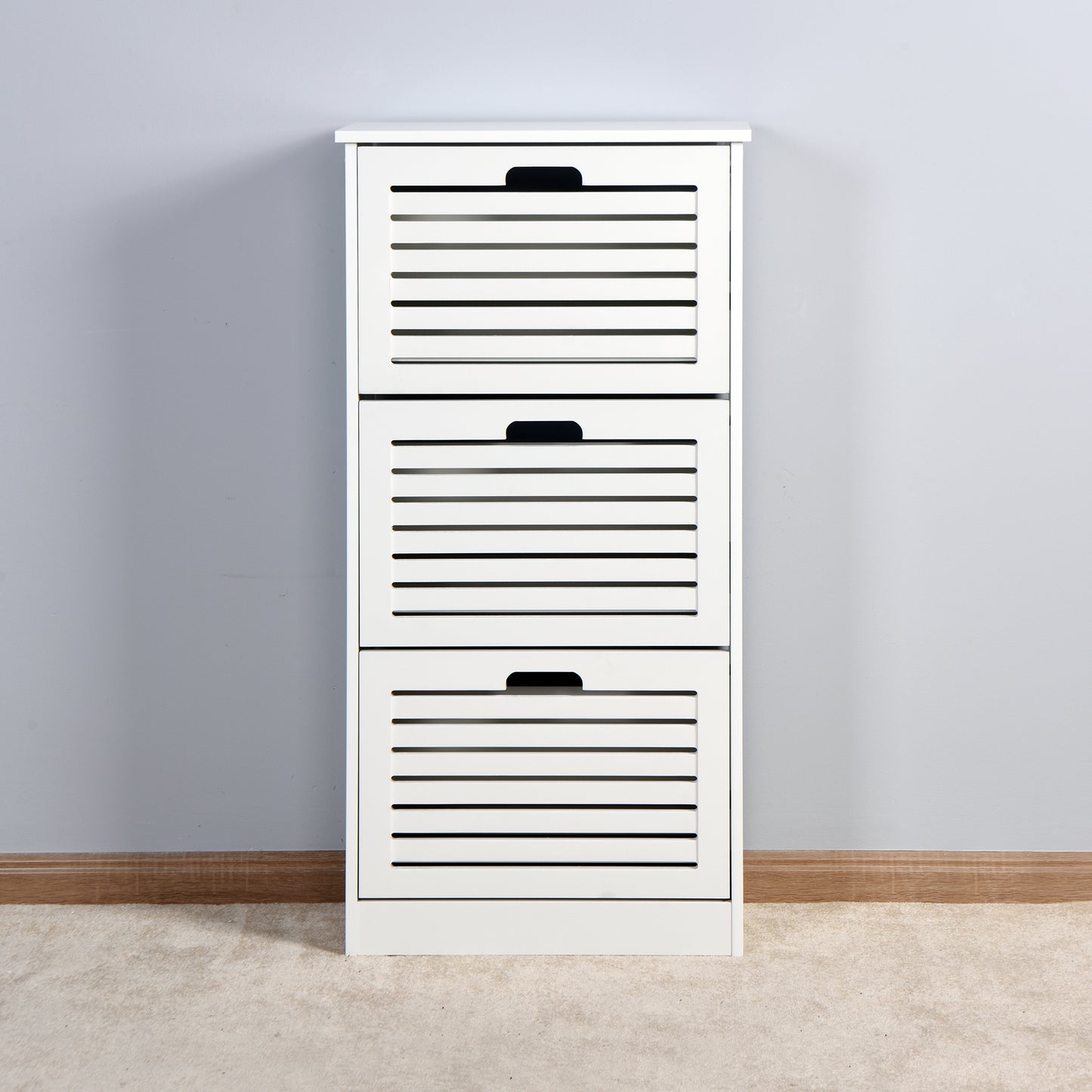 Melysen Wooden Shoe Cabinet for Entryway, White Shoe Storage Cabinet with 3 Flip Doors 20.94x9.45x43.11 inch