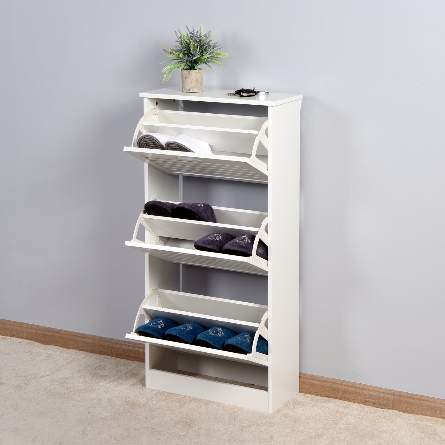 Melysen Wooden Shoe Cabinet for Entryway, White Shoe Storage Cabinet with 3 Flip Doors 20.94x9.45x43.11 inch