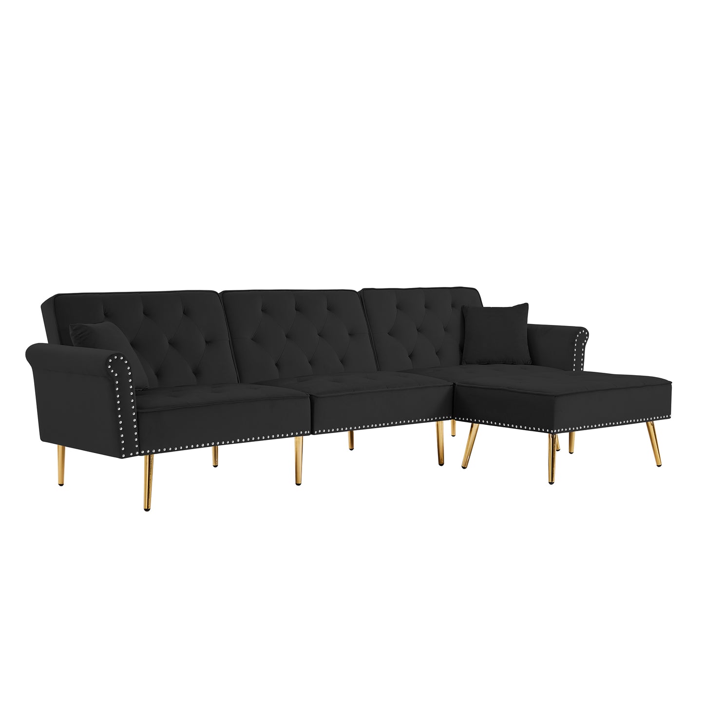 Melysen Modern Velvet Upholstered Reversible Sectional Sofa Bed £¬L-Shaped Couch with Movable Ottoman and Nailhead Trim For Living Room