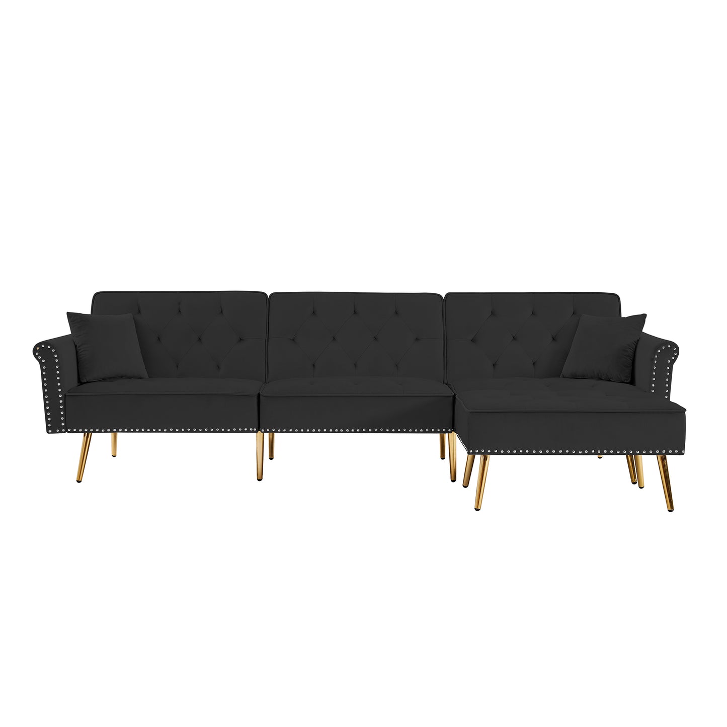 Melysen Modern Velvet Upholstered Reversible Sectional Sofa Bed £¬L-Shaped Couch with Movable Ottoman and Nailhead Trim For Living Room