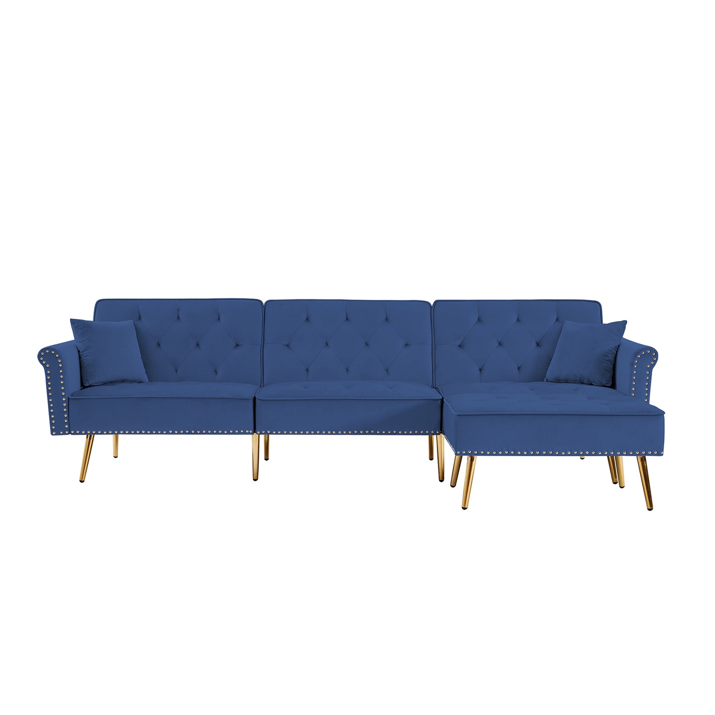 Melysen Modern Velvet Upholstered Reversible Sectional Sofa Bed £¬L-Shaped Couch with Movable Ottoman and Nailhead Trim For Living Room