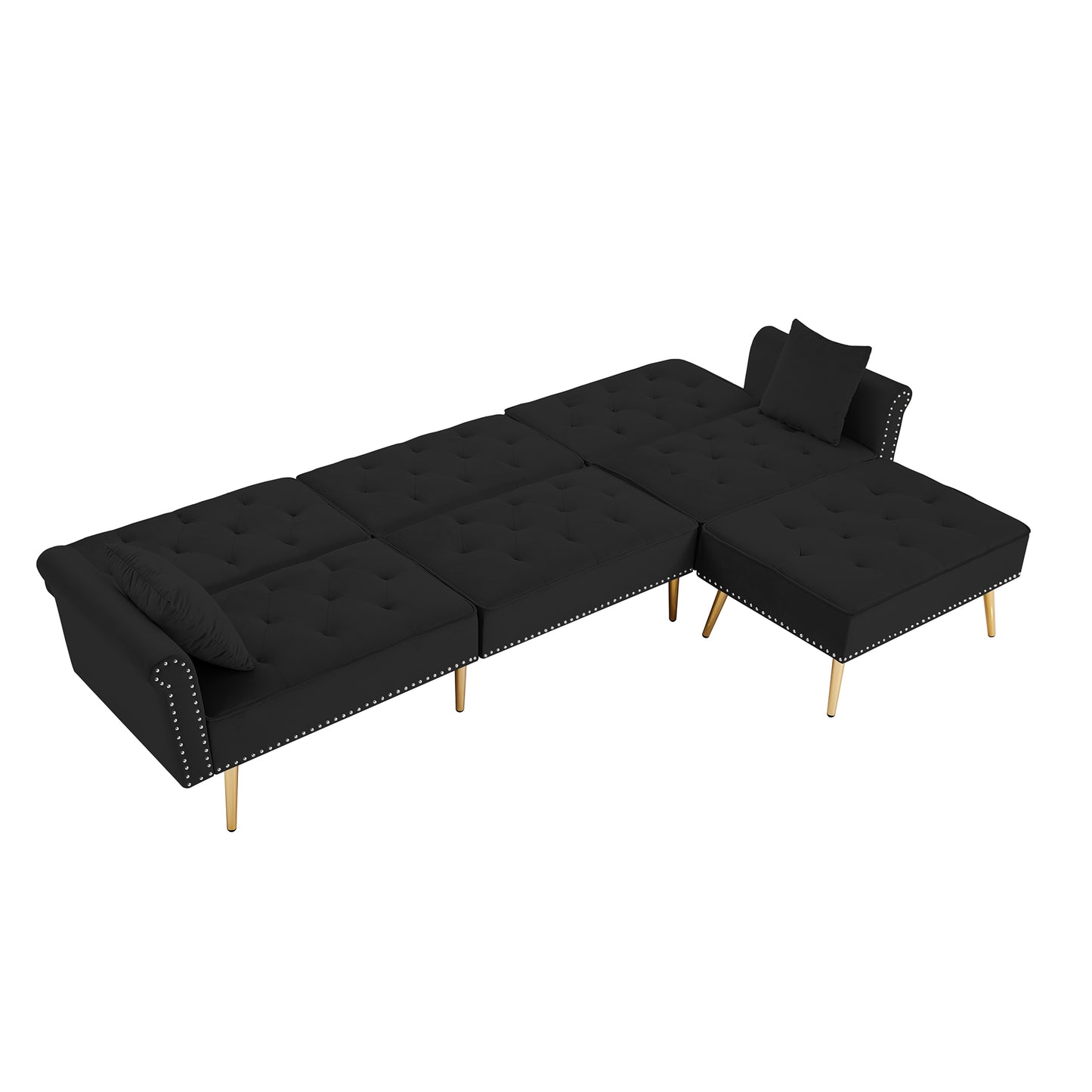 Melysen Modern Velvet Upholstered Reversible Sectional Sofa Bed £¬L-Shaped Couch with Movable Ottoman and Nailhead Trim For Living Room