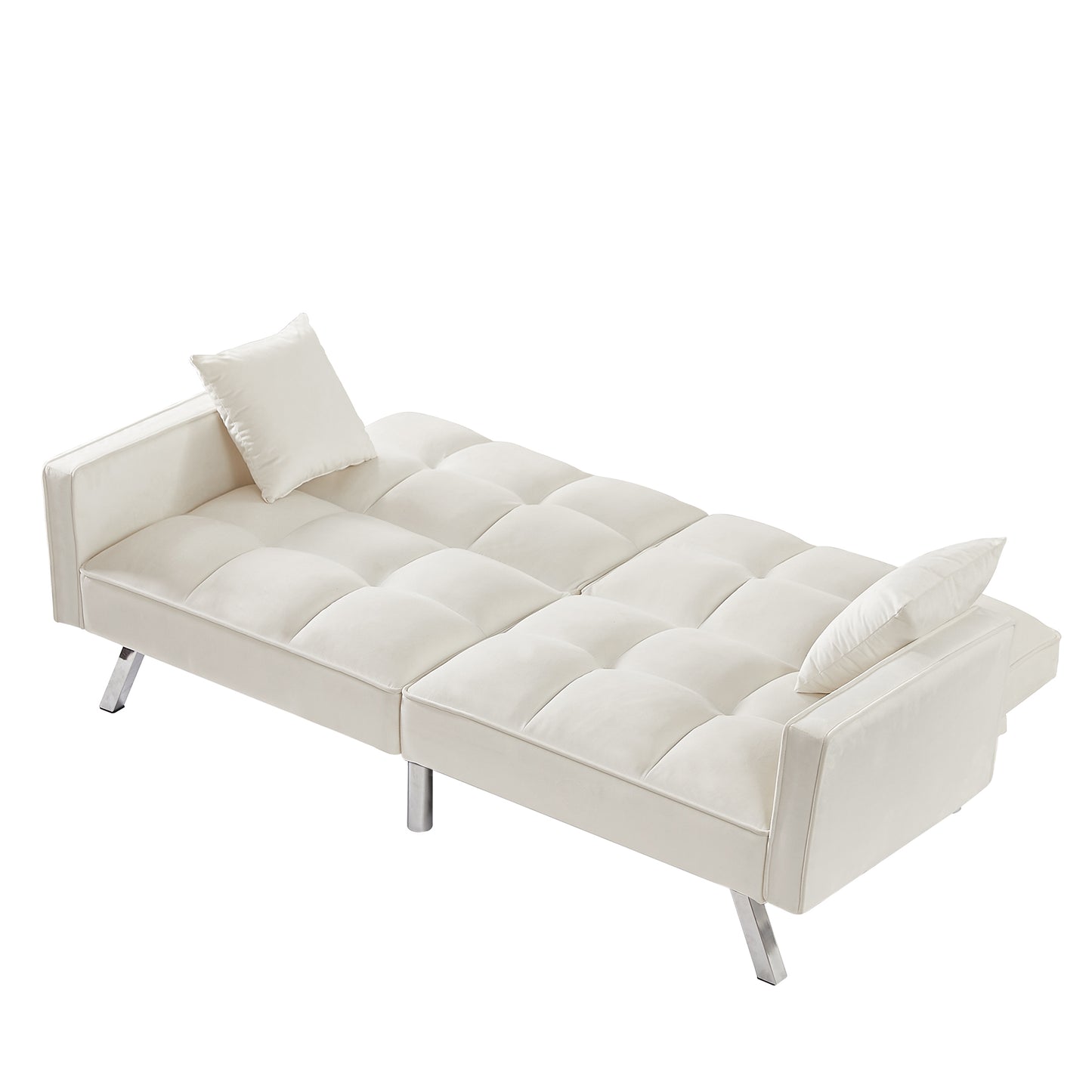 Melysen Cream White Velvet Sofa Couch Bed with Armrests and 2 Pillows for Living Room and Bedroom(White)