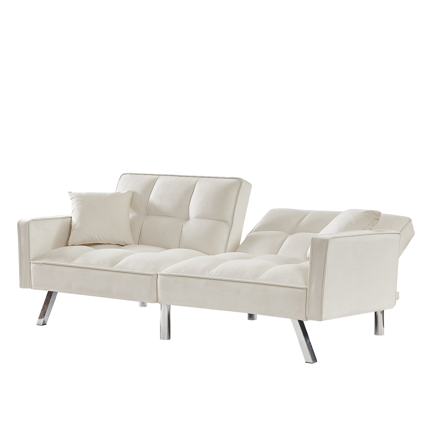 Melysen Cream White Velvet Sofa Couch Bed with Armrests and 2 Pillows for Living Room and Bedroom(White)