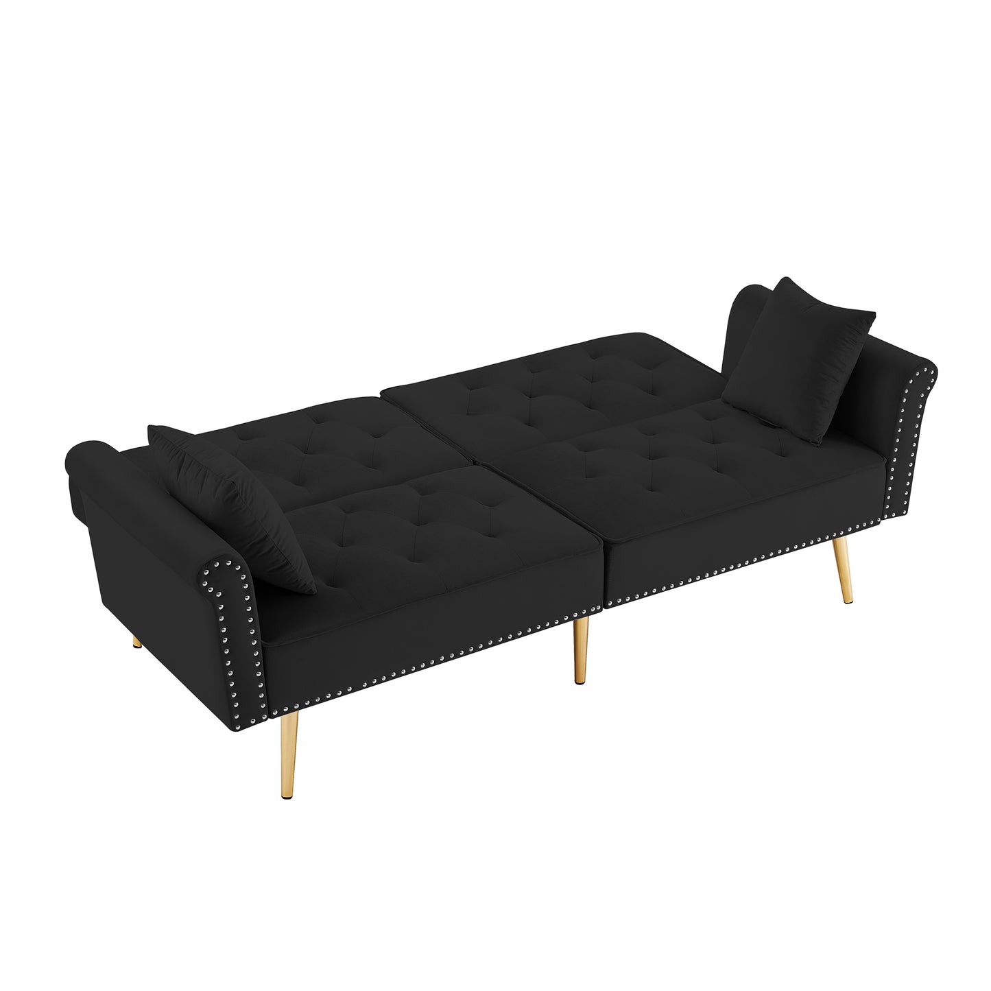 Melysen Modern Velvet Tufted Sofa Couch with 2 Pillows and Nailhead Trim,Loveseat Sofa Futon Sofa Bed with Metal Legs for Living Room