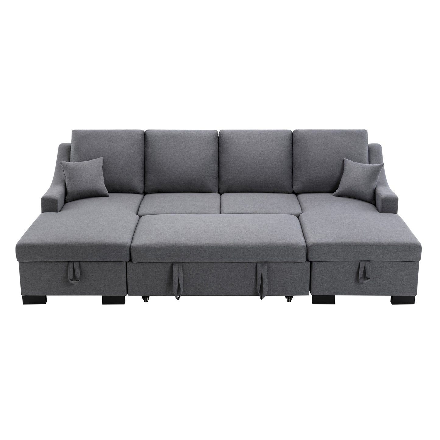 Melysen Upholstery Sleeper Sectional Sofa with Double Storage Spaces, 2 Tossing Cushions, Grey