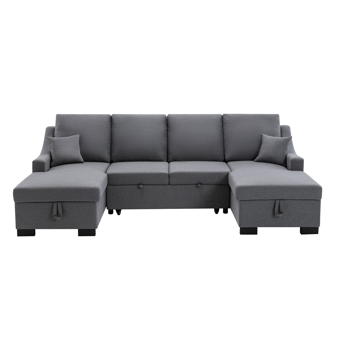 Melysen Upholstery Sleeper Sectional Sofa with Double Storage Spaces, 2 Tossing Cushions, Grey