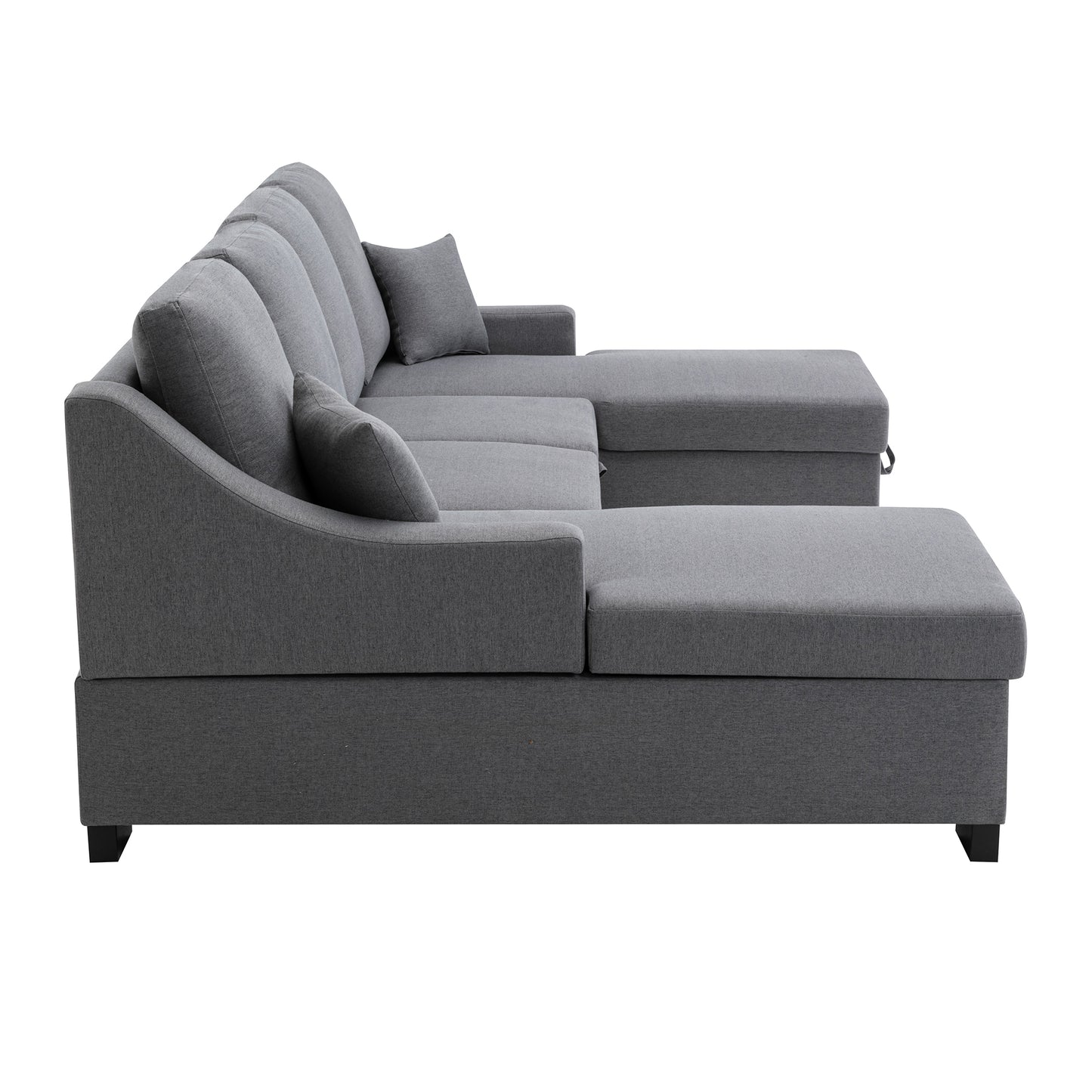 Melysen Upholstery Sleeper Sectional Sofa with Double Storage Spaces, 2 Tossing Cushions, Grey